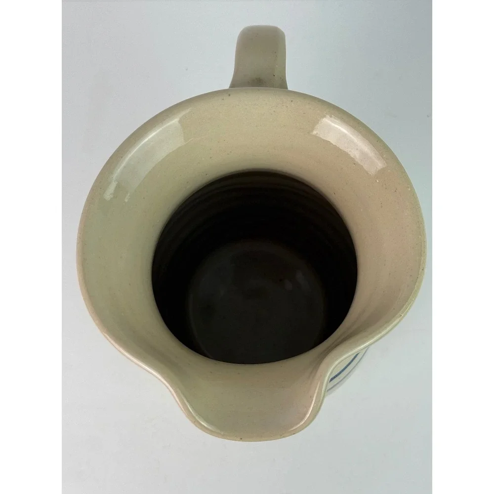Vintage Marshall Pottery Handcrafted Double Blue Band Pitcher 7-3/4
